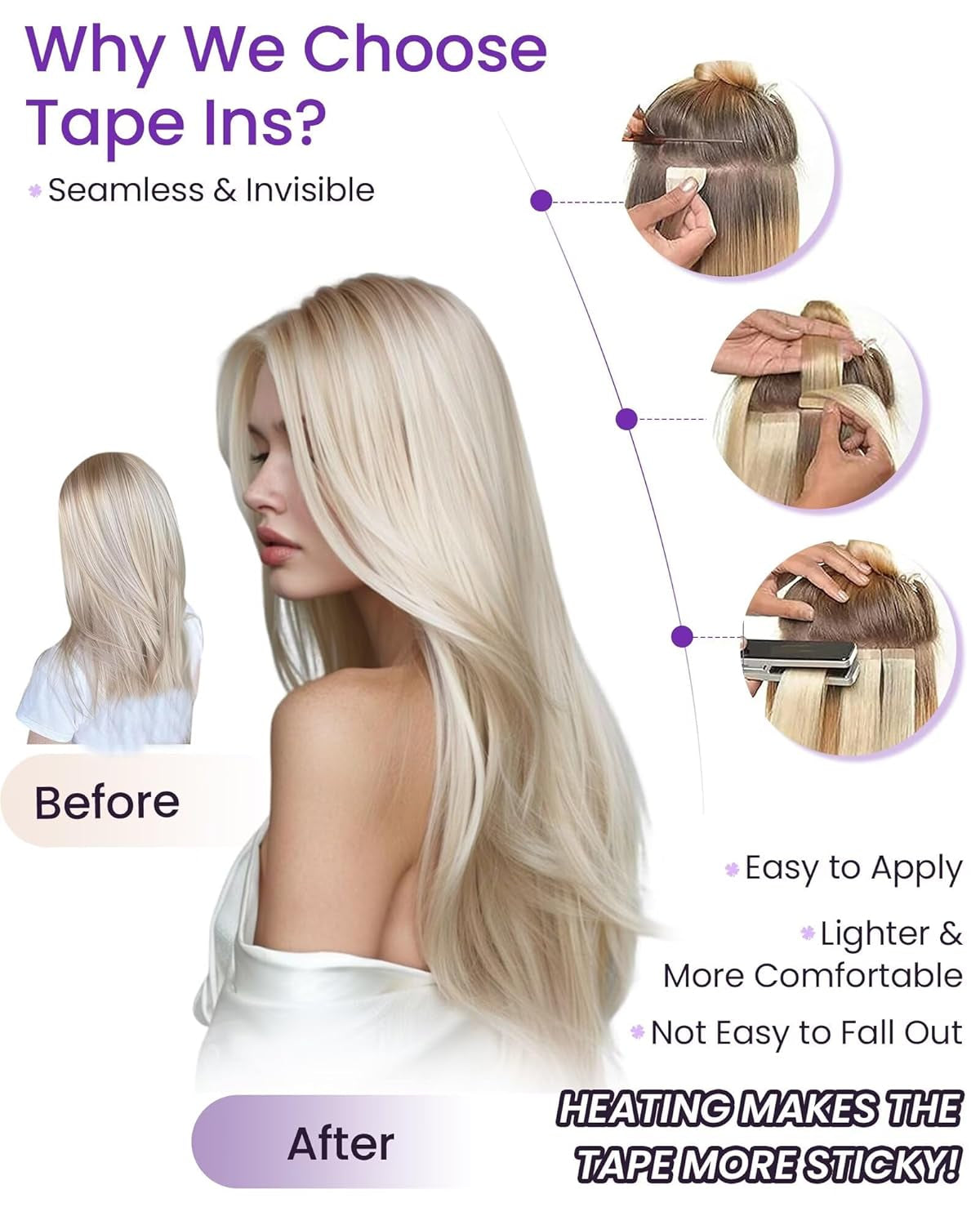 Balayage Tape in Human Hair Extensions Ombre Light Brown to Ash Blonde with Platinum Blonde Hair Extensions Tape in Real Human Hair Skin Weft Salon Quality 18In 20Pcs 50G